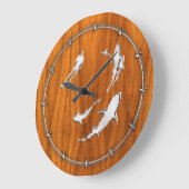 Chrome Like Diver mit Haie auf Teak Veneer Große Wanduhr (Winkel)