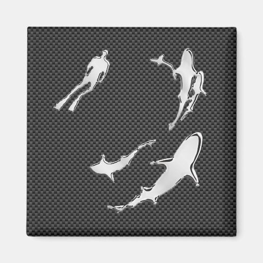 Chrome like Diver with Sharks on Carbon Fibre Magnet (Vorne)