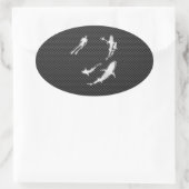 Chrome like Diver with Sharks on Carbon Fibre Ovaler Aufkleber (Tasche)