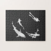 Chrome like Diver with Sharks on Carbon Fibre Puzzle (Horizontal)