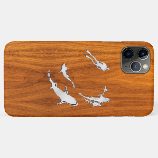 Chrome like Diver with Sharks Silhouetten Case-Mate iPhone Hülle (Rückseite (Horizontal))