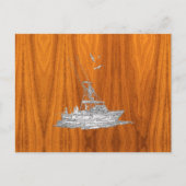 Chrome like Fishing Boat on Teak Wood Postkarte (Vorderseite)