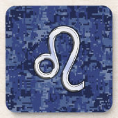 Chrome like Leo Sign auf Navy Blue Digital Camoufl Untersetzer (Vorderseite)