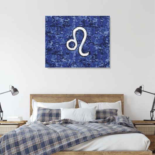 Chrome Like Leo Sign on Navy Blue Digital Camo Leinwanddruck (Insitu (Schlafzimmer))