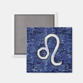 Chrome Like Leo Sign on Navy Blue Digital Camo Magnet (Vorderseite/Rückseite)