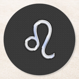 Chrome Like Leo Zodiac Symbol auf Schlangenhaut Runder Pappuntersetzer