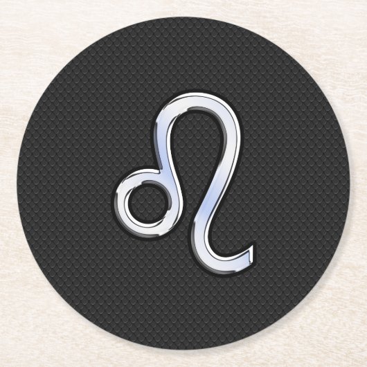 Chrome Like Leo Zodiac Symbol auf Schlangenhaut Runder Pappuntersetzer (Vorderseite)