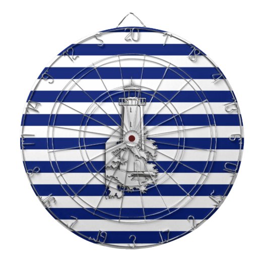 Chrome Like Lighthouse on Nautical Stripes Dartscheibe (vorne)