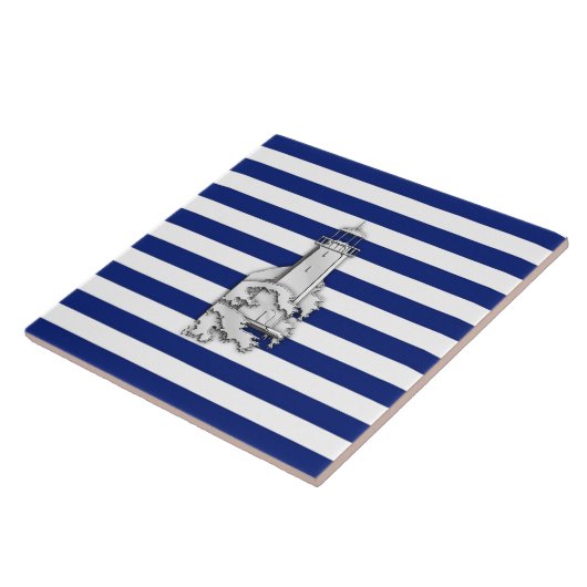 Chrome Like Lighthouse on Nautical Stripes Fliese (Seite)