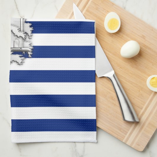 Chrome Like Lighthouse on Nautical Stripes Handtuch (Viertel Falte)