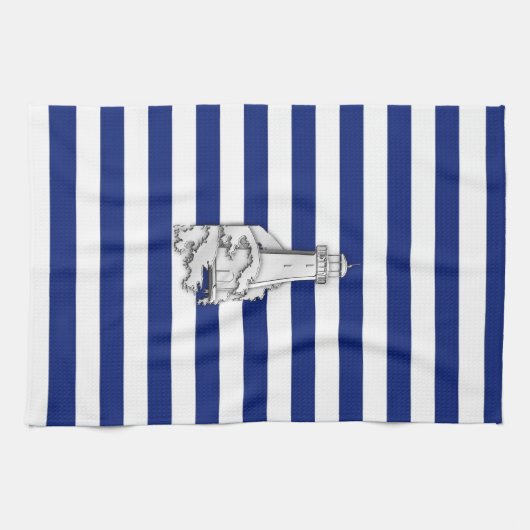 Chrome Like Lighthouse on Nautical Stripes Handtuch (Horizontal)