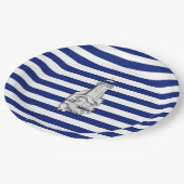 Chrome Like Lighthouse on Nautical Stripes Pappteller (Schrägansicht)