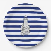 Chrome Like Lighthouse on Nautical Stripes Pappteller (Vorderseite)