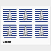 Chrome Like Lighthouse on Nautical Stripes Quadratischer Aufkleber (Blatt)