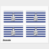 Chrome Like Lighthouse on Nautical Stripes Rechteckiger Aufkleber (Blatt)