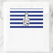 Chrome Like Lighthouse on Nautical Stripes Rechteckiger Aufkleber (Tasche)