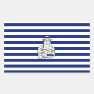Chrome Like Lighthouse on Nautical Stripes Rechteckiger Aufkleber