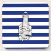 Chrome Like Lighthouse on Nautical Stripes Untersetzer (Vorderseite)