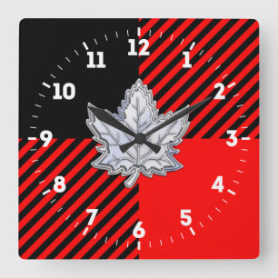 Chrome Like Maple Leaf auf Buffalo Karo auf einem Quadratische Wanduhr