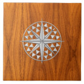 Chrome Like Nautical Compass Star on Teak Veneer Fliese (Vorderseite)