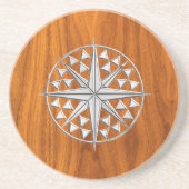 Chrome Like Nautical Compass Star on Teak Veneer Sandstein Untersetzer (Vorne)