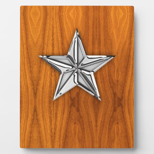 Chrome Like Nautical Star auf Teak Veneer Fotoplatte (Vorderseite)