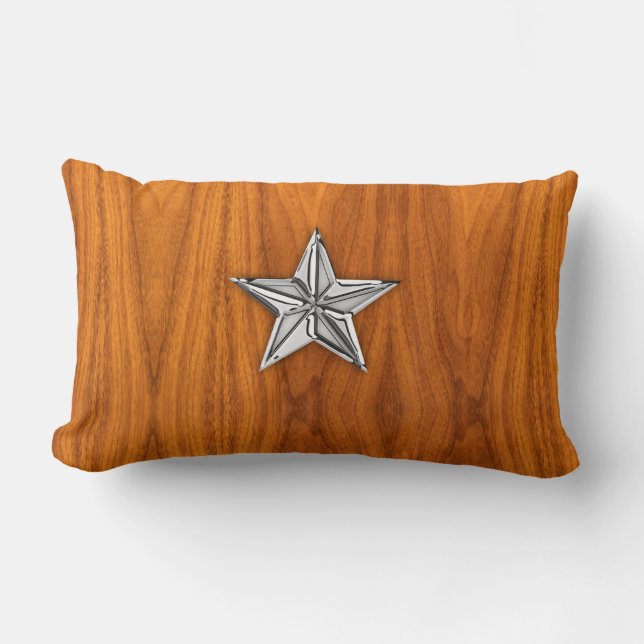 Chrome Like Nautical Star auf Teak Veneer Lendenkissen (Vorderseite)