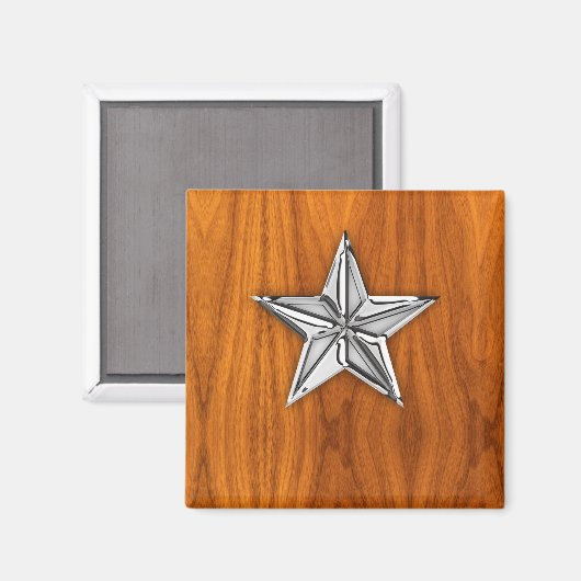 Chrome Like Nautical Star auf Teak Veneer Magnet (Vorderseite/Rückseite)