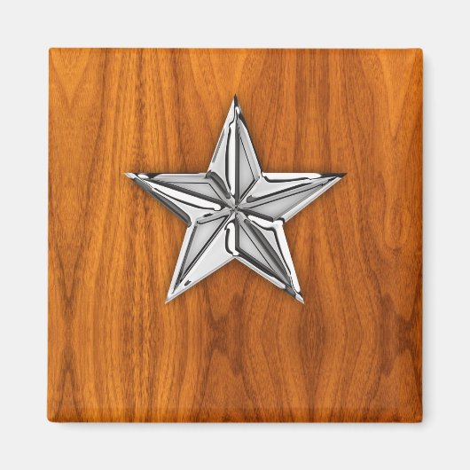 Chrome Like Nautical Star auf Teak Veneer Magnet (Vorne)