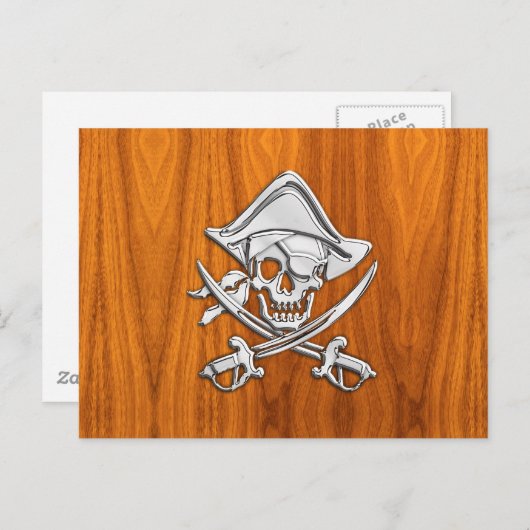 Chrome Like Pirate auf Teak Veneer Postkarte (Vorne/Hinten)