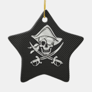 Chrome like Pirate on Black Carbon Fibre Keramikornament