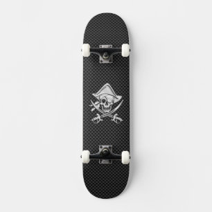 Chrome like Pirate on Black Carbon Fibre Skateboard