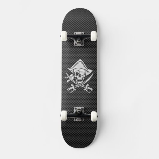 Chrome like Pirate on Black Carbon Fibre Skateboard (Vorderseite)
