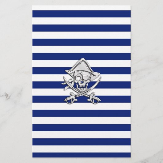 Chrome like Pirate on Navy Stripes Briefpapier (Vorderseite)
