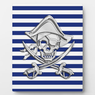 Chrome like Pirate on Navy Stripes Fotoplatte