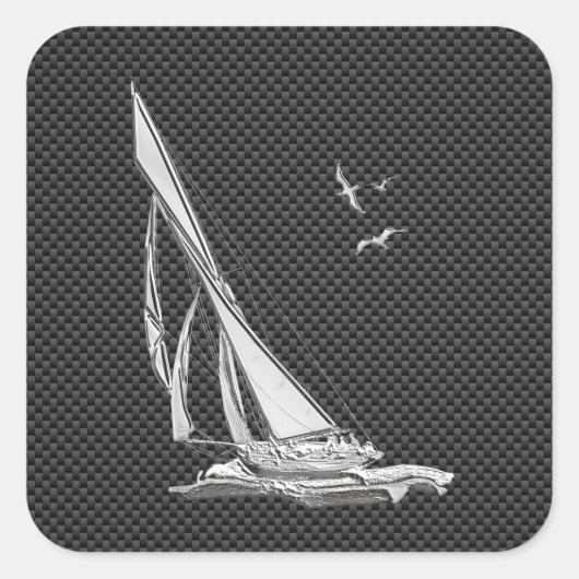 Chrome Like Relief boat on Carbon Fiber Quadratischer Aufkleber (Vorderseite)