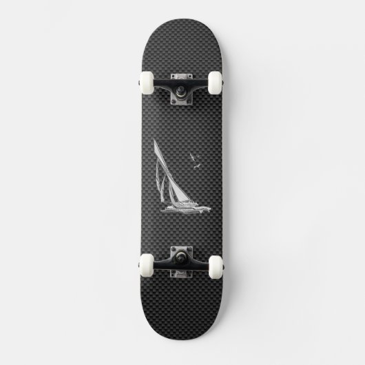 Chrome Like Relief boat on Carbon Fiber Skateboard (Vorderseite)