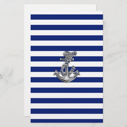 Chrome Like Rope Anchor auf Nautical Stripes Briefpapier (Vorne/Hinten)