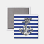 Chrome Like Rope Anchor auf Nautical Stripes Magnet (Vorderseite/Rückseite)