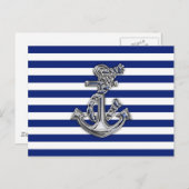 Chrome Like Rope Anchor auf Nautical Stripes Postkarte