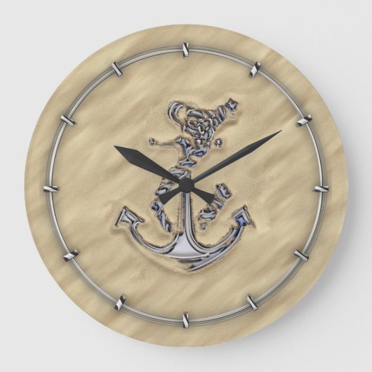 Chrome Like Rope Anchor in the Sand Große Wanduhr (Vorderseite)