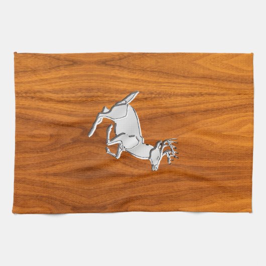 Chrome like Running Deer on Fine Teak Print Geschirrtuch (Horizontal)