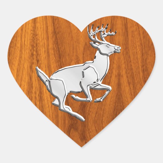 Chrome like Running Deer on Fine Teak Print Herz-Aufkleber (Vorderseite)