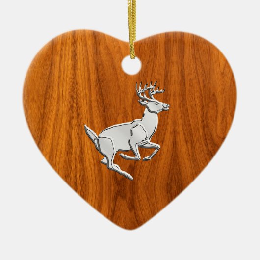 Chrome like Running Deer on Fine Teak Print Keramikornament (Vorne)