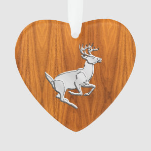Chrome like Running Deer on Fine Teak Print Ornament