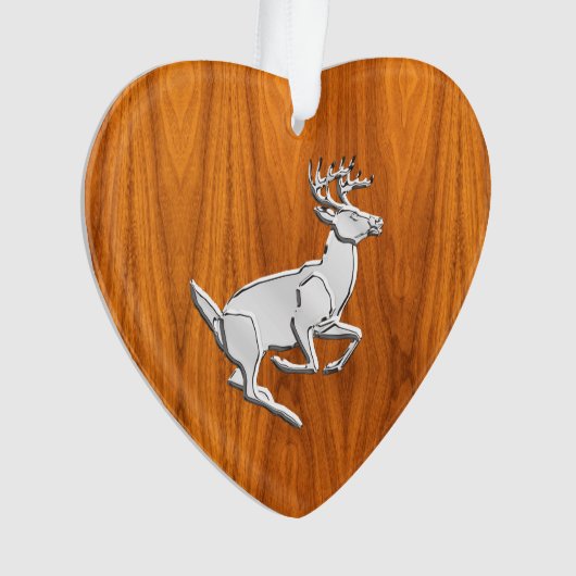 Chrome like Running Deer on Fine Teak Print Ornament (Vorderseite)