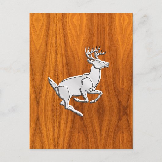 Chrome like Running Deer on Fine Teak Print Postkarte (Vorderseite)