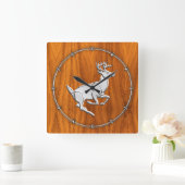 Chrome like Running Deer on Fine Teak Print Quadratische Wanduhr (Zuhause)