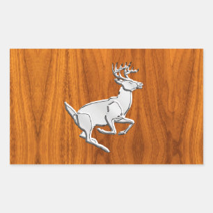 Chrome like Running Deer on Fine Teak Print Rechteckiger Aufkleber