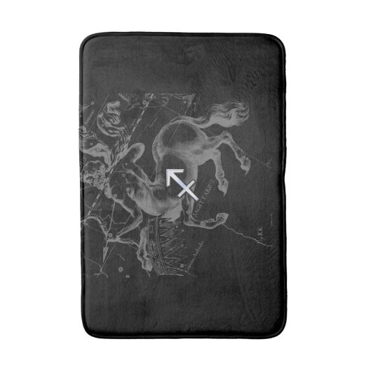 Chrome Like Sagittarius Sign auf Black Hevelius Badematte (Vorderseite Vertikal)